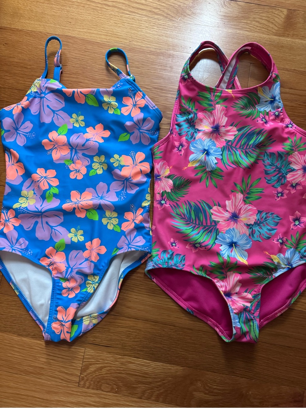 Old Navy/lands end Girls' Floral One-Piece Swim Suit - Blue and Pink